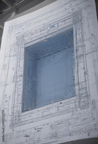 Blueprint photo effect transforms images into technical drawings, adding architectural detail ,  isometric,  industrial, blueprint