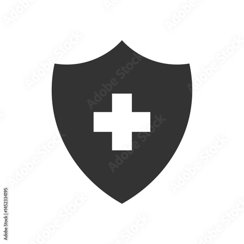 Shield icon with medical cross symbol, representing healthcare, medical insurance, medical protection, and safety
