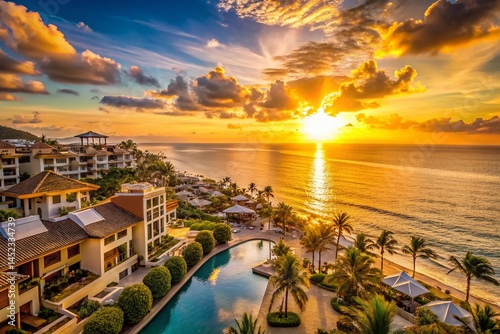 Luxurious Sunset Resort: Oceanfront Paradise 4K Loop Video Stock Footage