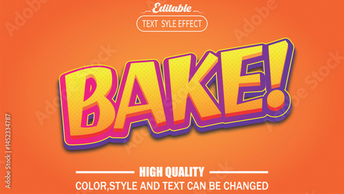 Editable text effect of Bake word, high quality design with color change options.