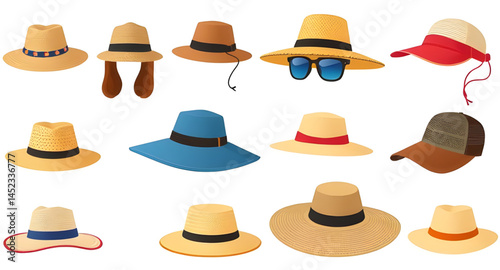 set of hats isolated ,set of hats , collection of hats ,cowboy hats, diffrent types of hates model vector illustration