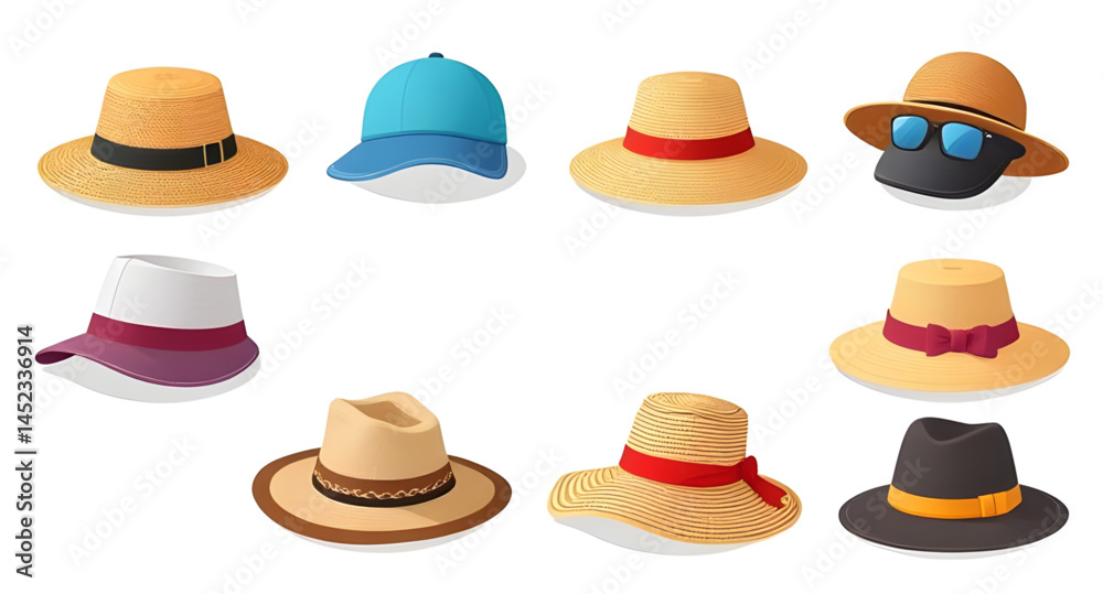 set of hats isolated ,set of hats , collection of hats ,cowboy hats, diffrent types of hates model vector illustration set of hats isolated ,set of hats , collection of hats ,cowboy hats, diffrent types of hates model vector illustration
