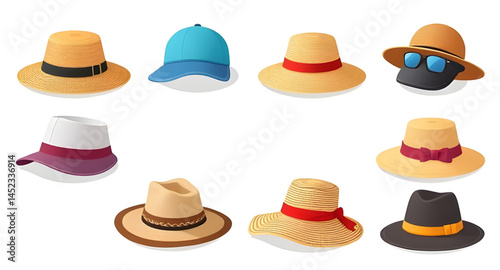 set of hats isolated ,set of hats , collection of hats ,cowboy hats, diffrent types of hates model vector illustration