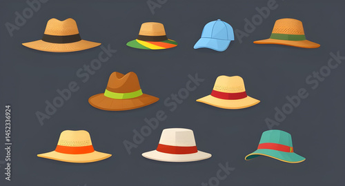 set of hats isolated ,set of hats , collection of hats ,cowboy hats, diffrent types of hates model vector illustration
