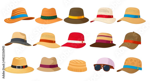 set of hats isolated ,set of hats , collection of hats ,cowboy hats, diffrent types of hates model vector illustration