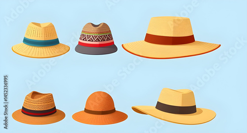 set of hats isolated ,set of hats , collection of hats ,cowboy hats, diffrent types of hates model vector illustration