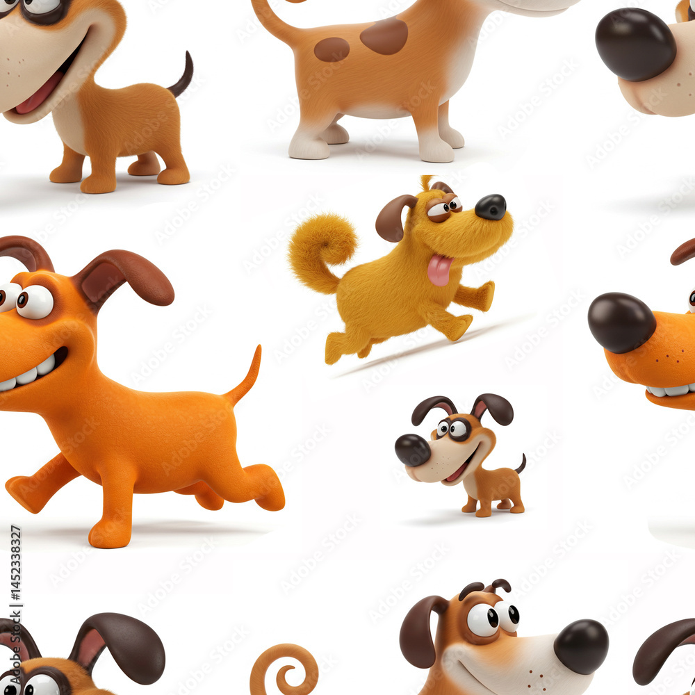 Obraz premium Printable pattern with cute dogs on a white background