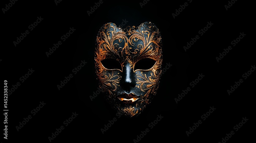 Naklejka premium Elegant Gold and Black Masquerade Mask for New Year Celebration and Festivities