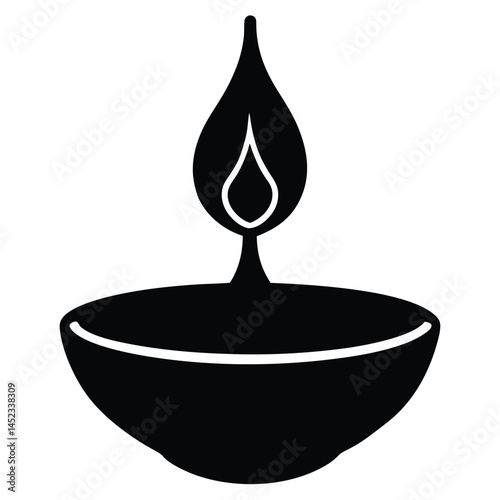 Burning Flame in Earthen Lamp Glowing Silhouette