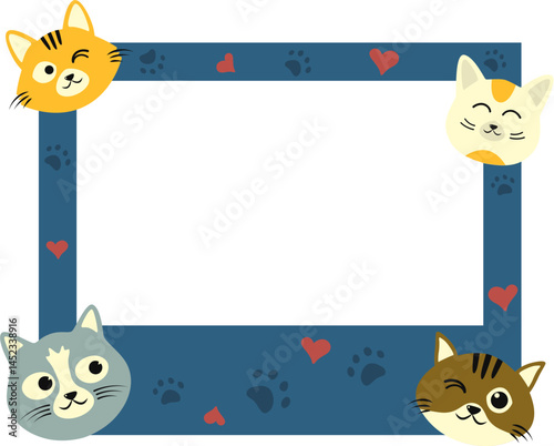 Cute cat photo frame. Adorable cat, paws, pet theme polaroid frame illustration.