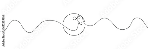 One single line drawing of bowling ball hit bowling pins to falling apart at alley lane graphic vector illustration. Leisure activity and game sport concept. Bowling game continuous one line drawing. 