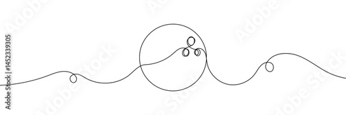 One single line drawing of bowling ball hit bowling pins to falling apart at alley lane graphic vector illustration. Leisure activity and game sport concept. Bowling game continuous one line drawing. 