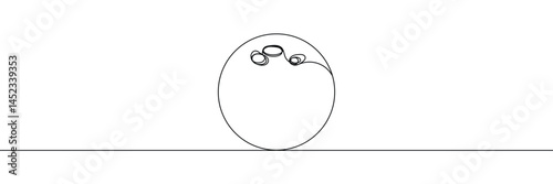 One single line drawing of bowling ball hit bowling pins to falling apart at alley lane graphic vector illustration. Leisure activity and game sport concept. Bowling game continuous one line drawing. 