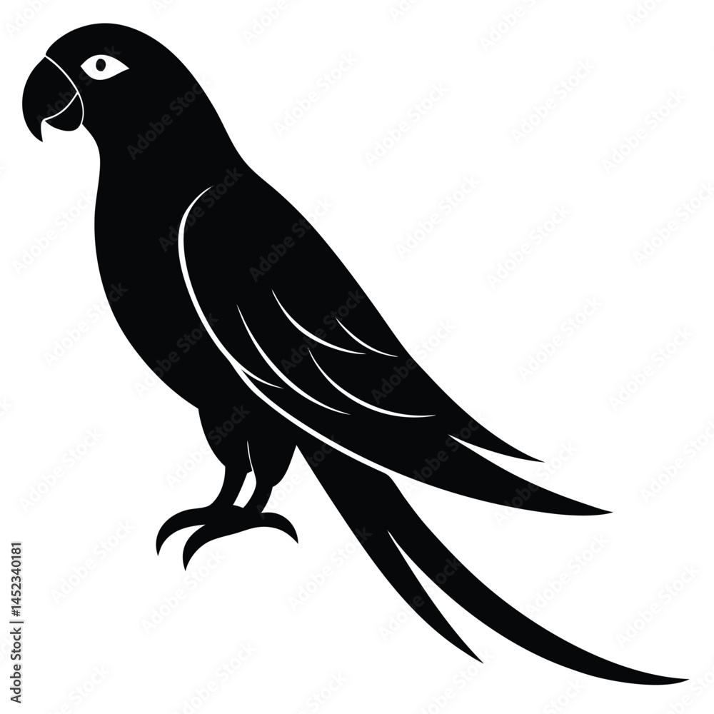 Fototapeta premium Silhouette vector of a parrot perched, showing clean high contrast vector design