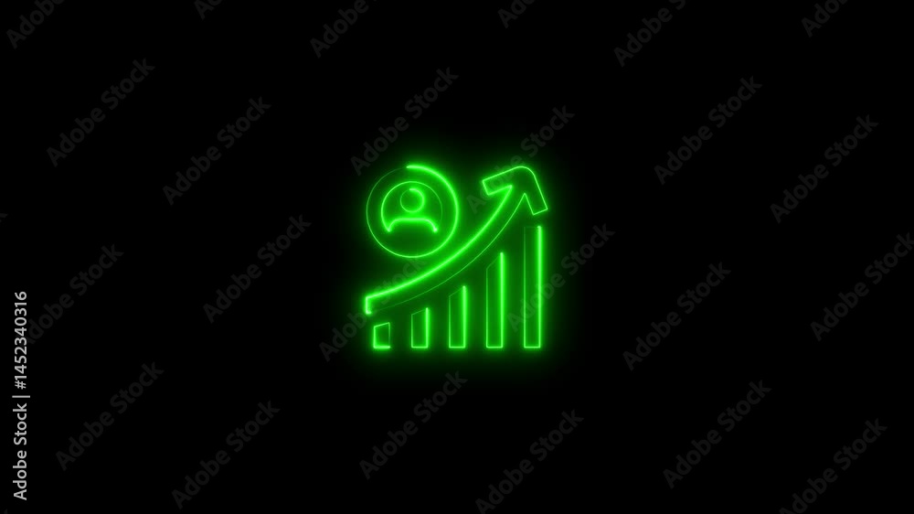 Glowing neon green user growth icon animation against dark black background Glowing neon green user growth icon animation against dark black background