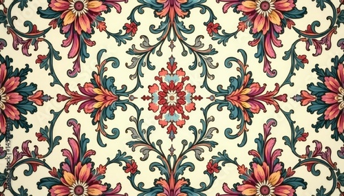 Intricate floral damask pattern in muted tones , wallpaper, vintage