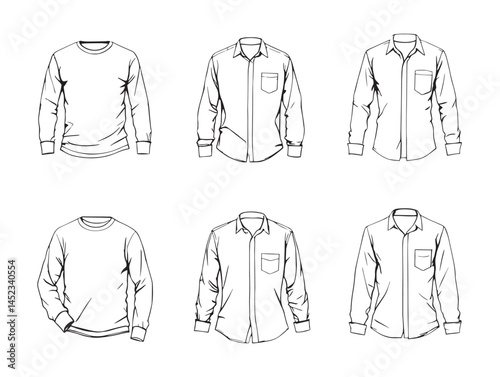 Detailed Fine Knit Shirt Line Art for Apparel and Clothing Designs