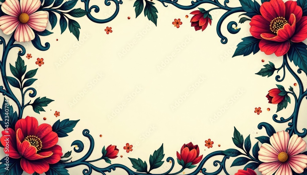 Obraz premium Intricate floral damask, swirling vines & leaves, vintage, motif, textile