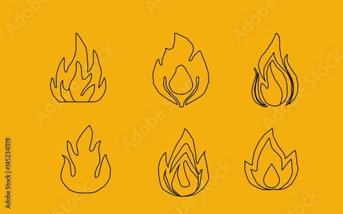 Fire flame icon. Flame vector logo. Hot fire on white background. Flame simple illustration. Graphic heat symbol. Abstract silhouette, hell element clipart. Red stroke shape. Scribble punk pastel art