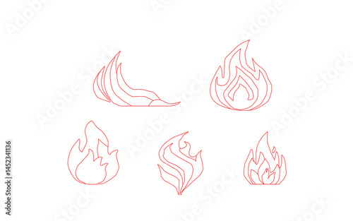 Fire flame icon. Flame vector logo. Hot fire on white background. Flame simple illustration. Graphic heat symbol. Abstract silhouette, hell element clipart. Red stroke shape. Scribble punk pastel art