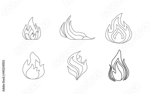 Fire flame icon. Flame vector logo. Hot fire on white background. Flame simple illustration. Graphic heat symbol. Abstract silhouette, hell element clipart. Red stroke shape. Scribble punk pastel art
