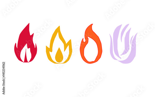 Fire flame icon. Flame vector logo. Hot fire on white background. Flame simple illustration. Graphic heat symbol. Abstract silhouette, hell element clipart. Red stroke shape. Scribble punk pastel art