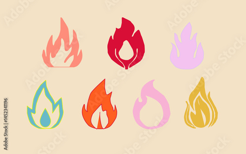 Fire flame icon. Flame vector logo. Hot fire on white background. Flame simple illustration. Graphic heat symbol. Abstract silhouette, hell element clipart. Red stroke shape. Scribble punk pastel art