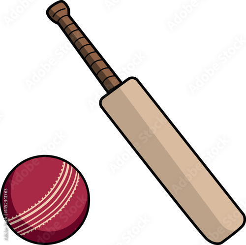 cricket bat and ball illustration sports equipment flat vector
