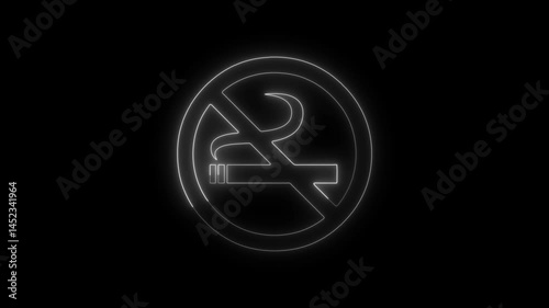 Neon no smoking icon with glowing lights and modern design on dark icon animated video