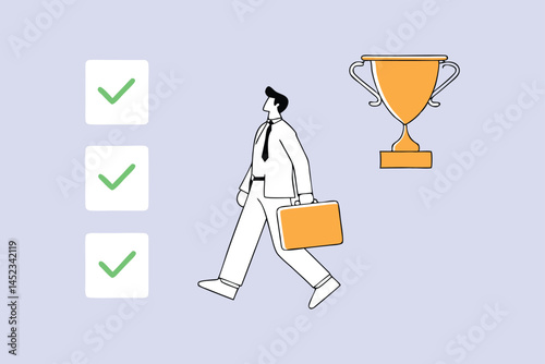 Success Habits and Goal Achievement Checklist Concept Winning Routine, Planning and Business Progress Illustration