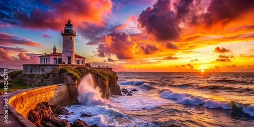 Majestic Puerto Rico Lighthouse at Sunset, Rule of Thirds Composition