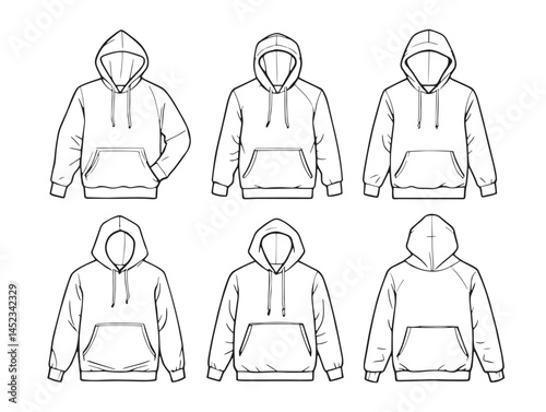 Detailed Pullover Hoodie Line Art for Apparel Designs
