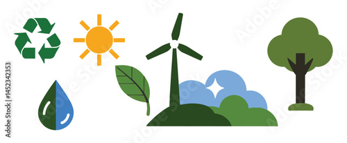 Eco-Friendly Icons Set – Renewable Energy, Nature, and Sustainability Symbols