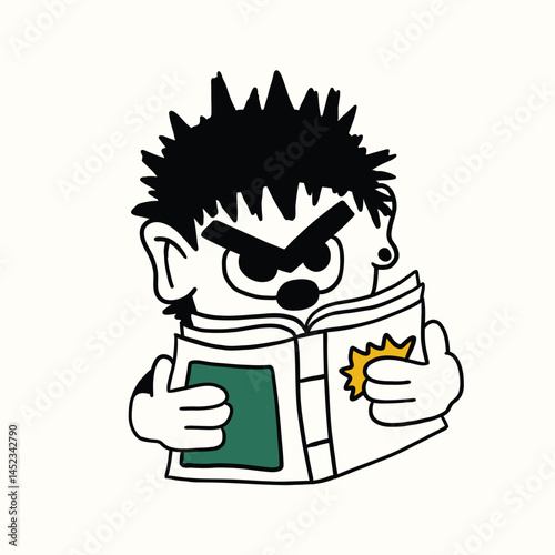cute character reading book retro illustration