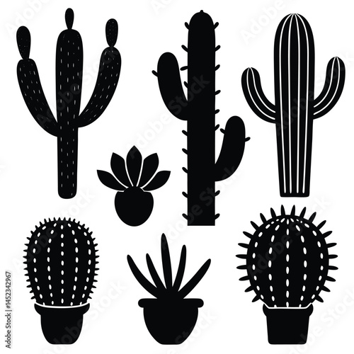 Collection of Silhouettes Diverse Cactus and Succulent Plants