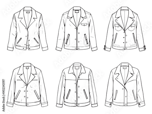 Detailed Suede Jacket Line Art for Creative Fashion Projects