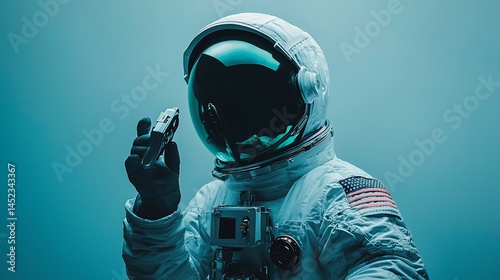 Astronaut holding device, studio shot, space exploration
