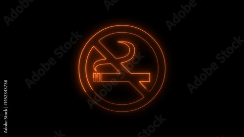 Neon no smoking icon with glowing lights and modern design on dark icon animated video