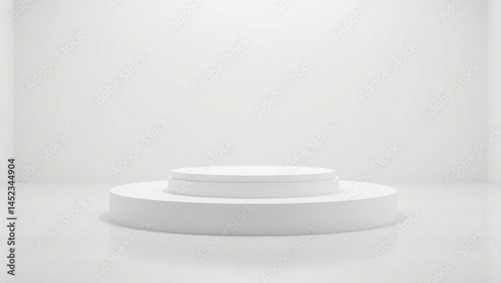 white circular podium, minimalist display, cylindrical platform, soft shadows, empty stage, clean geometry, monochromatic, product showcase, modern aesthetic, subtle lighting, elegant simplicity, stud white circular podium, minimalist display, cylindrical platform, soft shadows, empty stage, clean geometry, monochromatic, product showcase, modern aesthetic, subtle lighting, elegant simplicity, stud