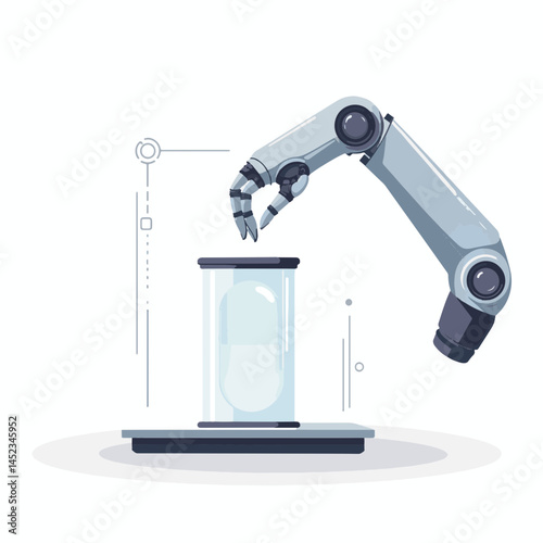Robotic hand placing capsule into automated system, futuristic technology