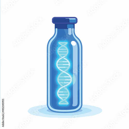 Glowing DNA inside laboratory vial on white background, scientific concept
