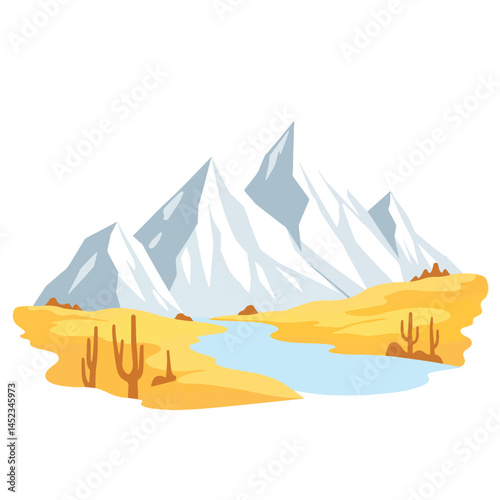 Melting glacier transitions to desert landscape, climate change concept