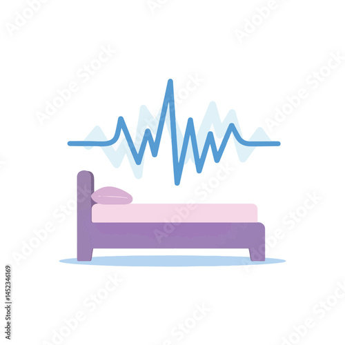 Stylized brainwave graph above bed, symbolizing sleep and restfulness