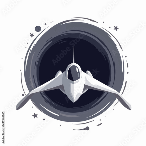 Futuristic interstellar ship approaching black hole in deep space, exploration