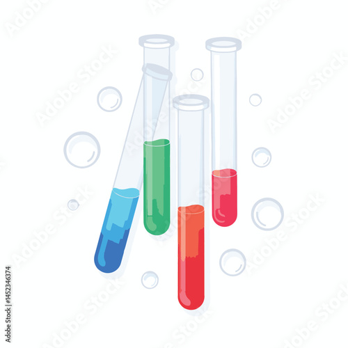 Floating colorful lab tubes in zero gravity, scientific exploration
