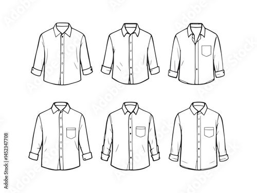 Elegant Oxford Shirt Line Art for Modern Fashion Illustrations