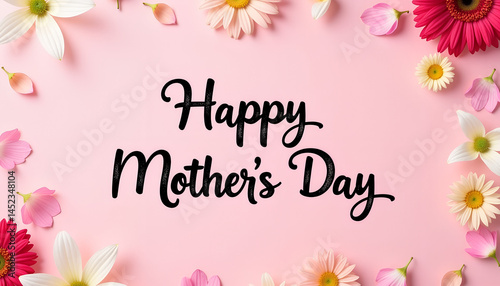 Happy Mother's Day floral celebration on a pink background  