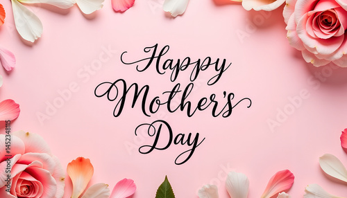 Happy Mother's Day greeting with pink roses on a pastel background  
