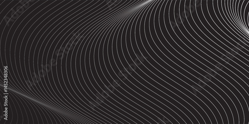 3D Vector wave lines pattern smooth curve flowing dynamic white light isolated on black background for concept of technology, digital, communication, science, music