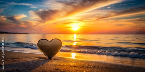 Minimalist Heart Sunset Coastline: Romantic Beach Landscape Photography